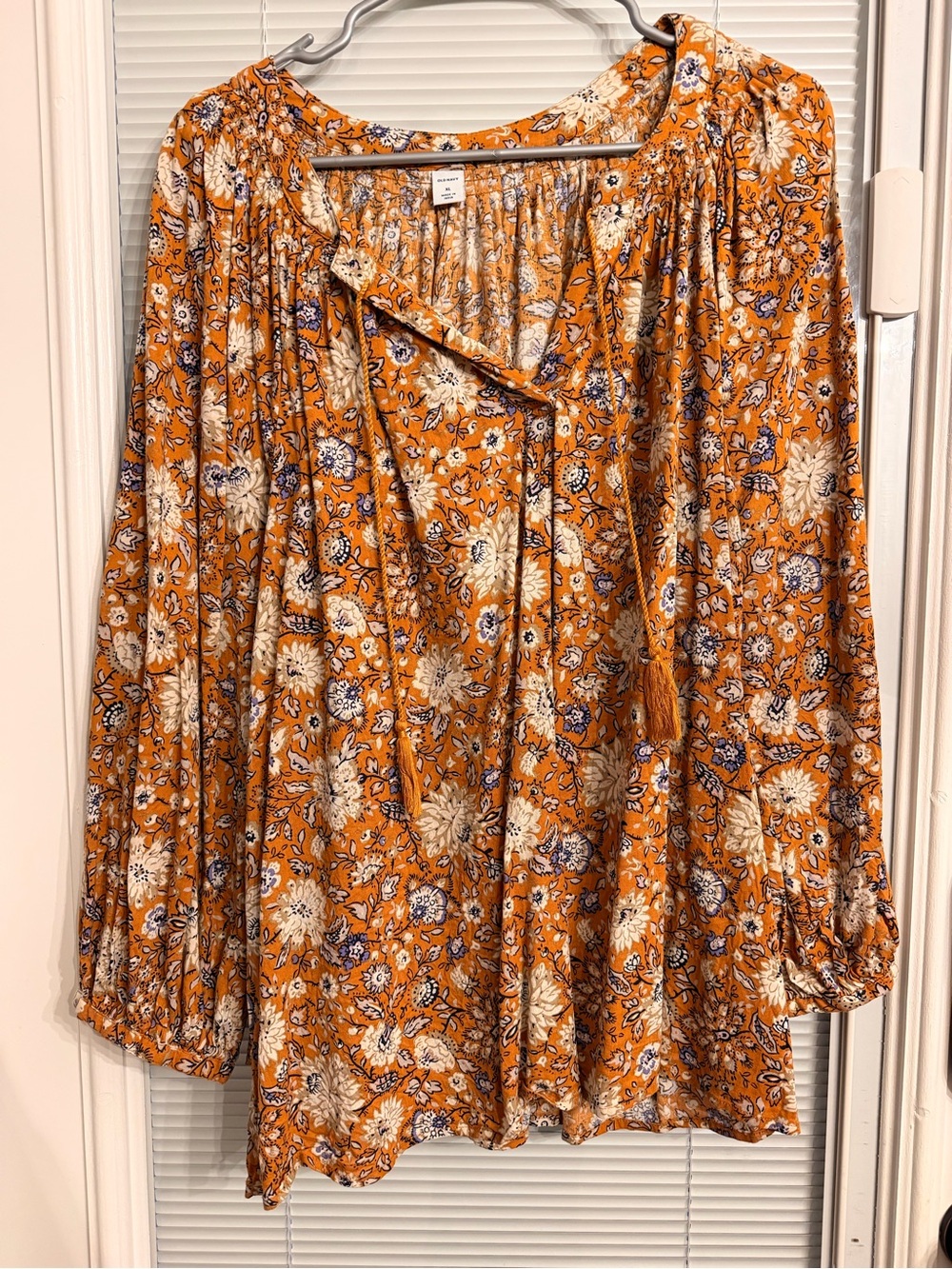 Old Navy Orange Floral Long Sleeve Peasant Top